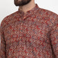 Jompers Men Maroon & Beige Digital Printed Kurta with Churidar ( JOKP 602 Maroon )