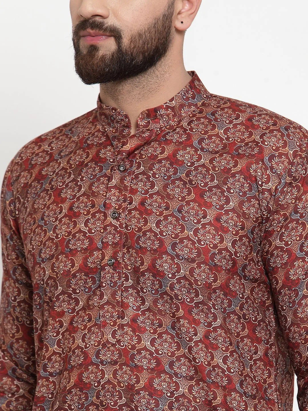 Jompers Men Maroon & Beige Digital Printed Kurta with Churidar ( JOKP 602 Maroon )