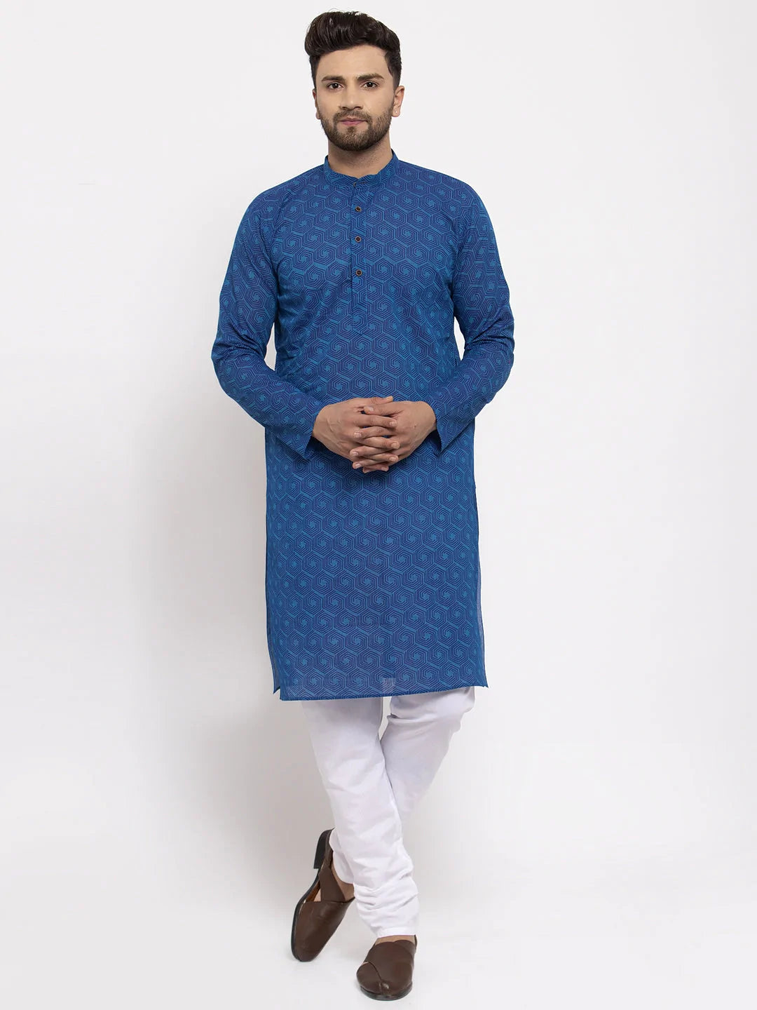 Jompers Men's Blue Cotton Printed Kurta Only( KO 604 Blue )