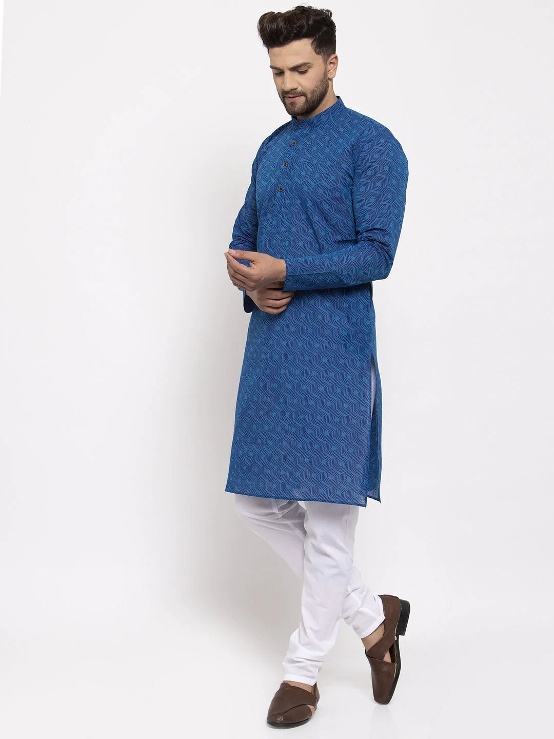 Jompers Men's Blue Cotton Printed Kurta Only( KO 604 Blue )