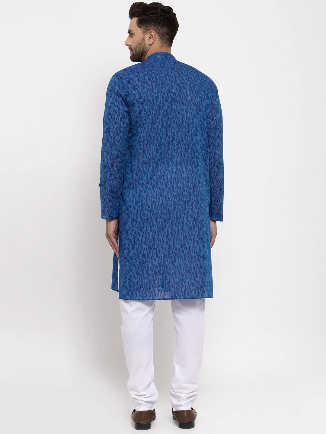 Jompers Men's Blue Cotton Printed Kurta Only( KO 604 Blue )