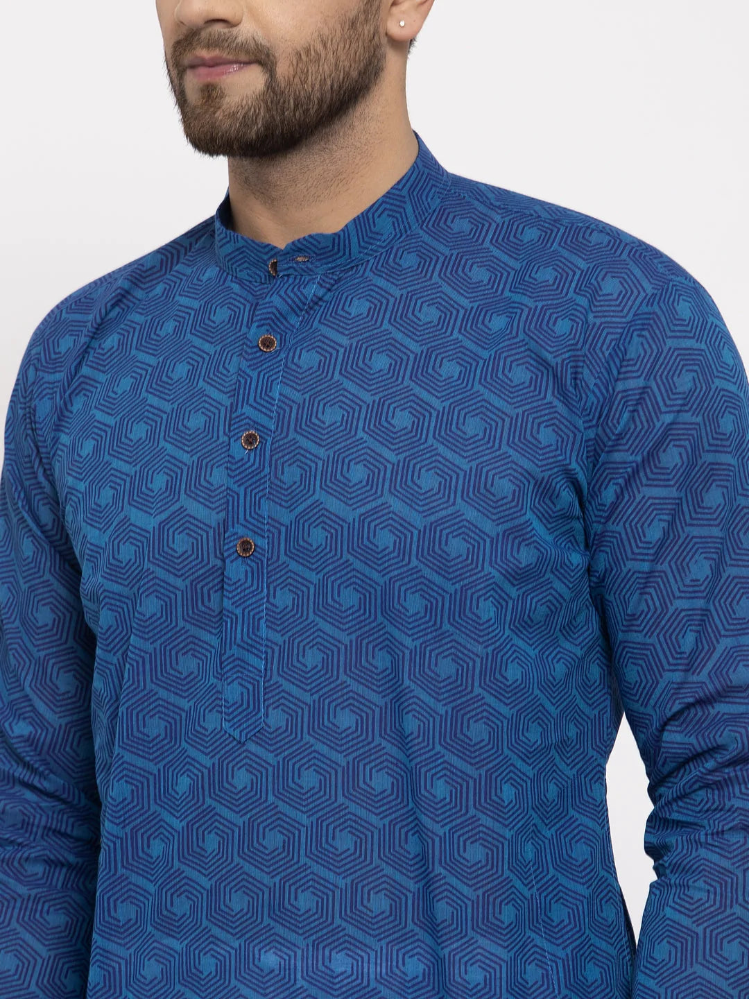 Jompers Men's Blue Cotton Printed Kurta Only( KO 604 Blue )