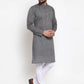 Jompers Men Grey Printed Kurta with White Churidar ( JOKP 604 Grey )