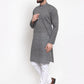 Jompers Men Grey Printed Kurta with White Churidar ( JOKP 604 Grey )