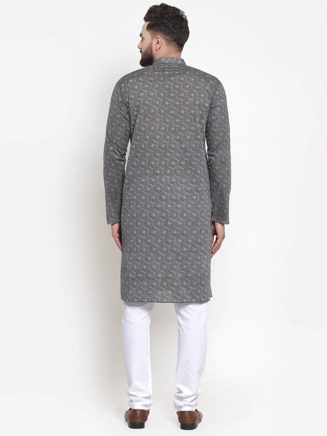 Jompers Men Grey Printed Kurta with White Churidar ( JOKP 604 Grey )