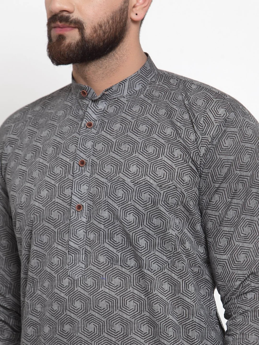 Jompers Men Grey Printed Kurta with White Churidar ( JOKP 604 Grey )