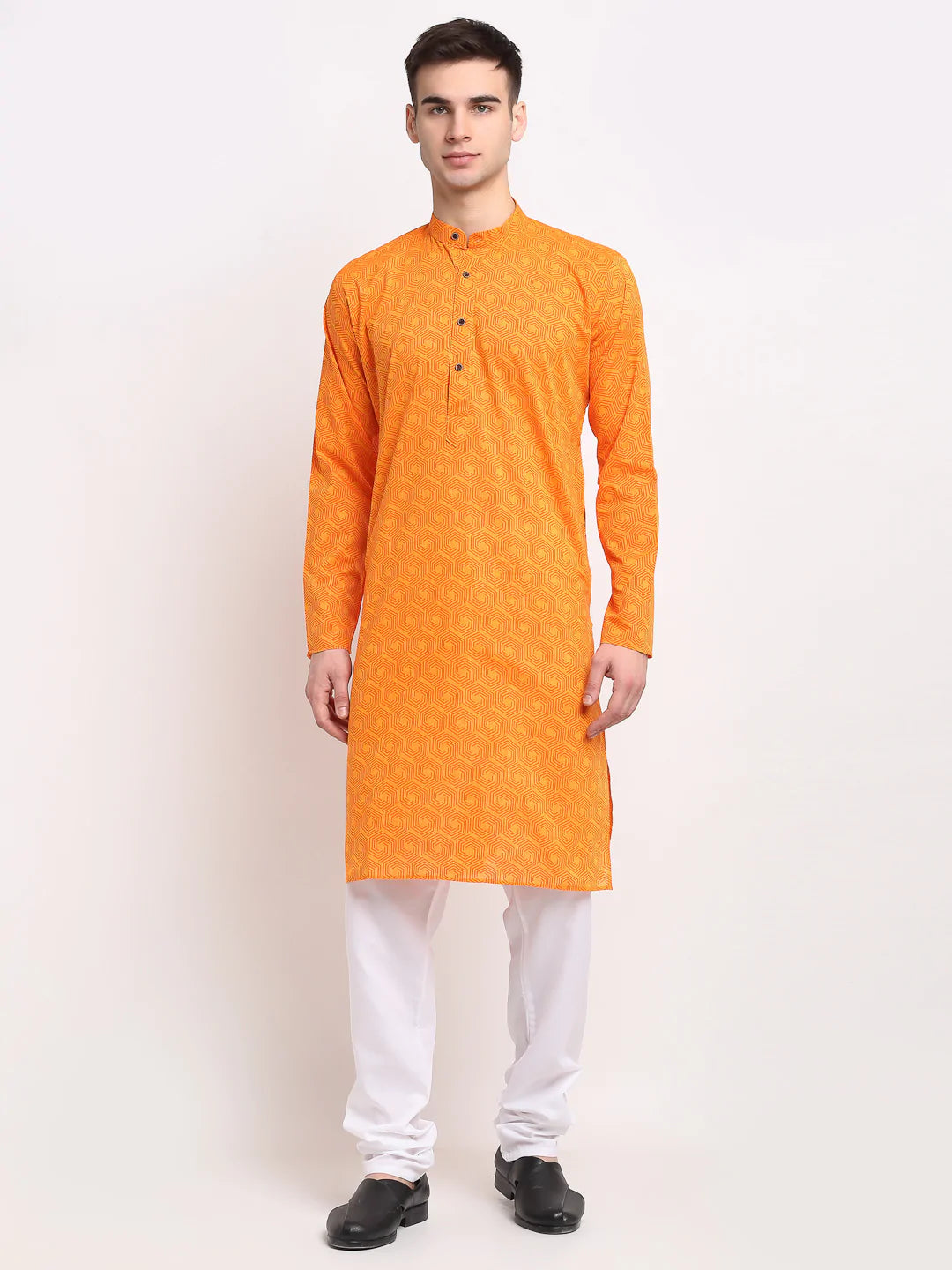 Jompers Men's Yellow Cotton Printed Kurta Payjama Set ( JOKP 604 Yellow )