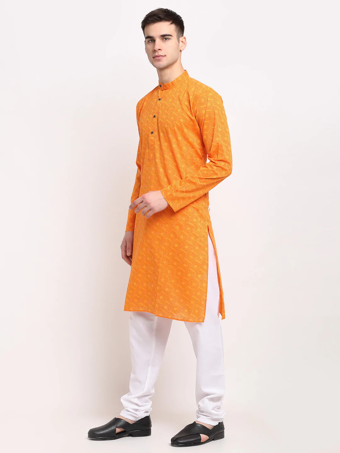 Jompers Men's Yellow Cotton Printed Kurta Payjama Set ( JOKP 604 Yellow )