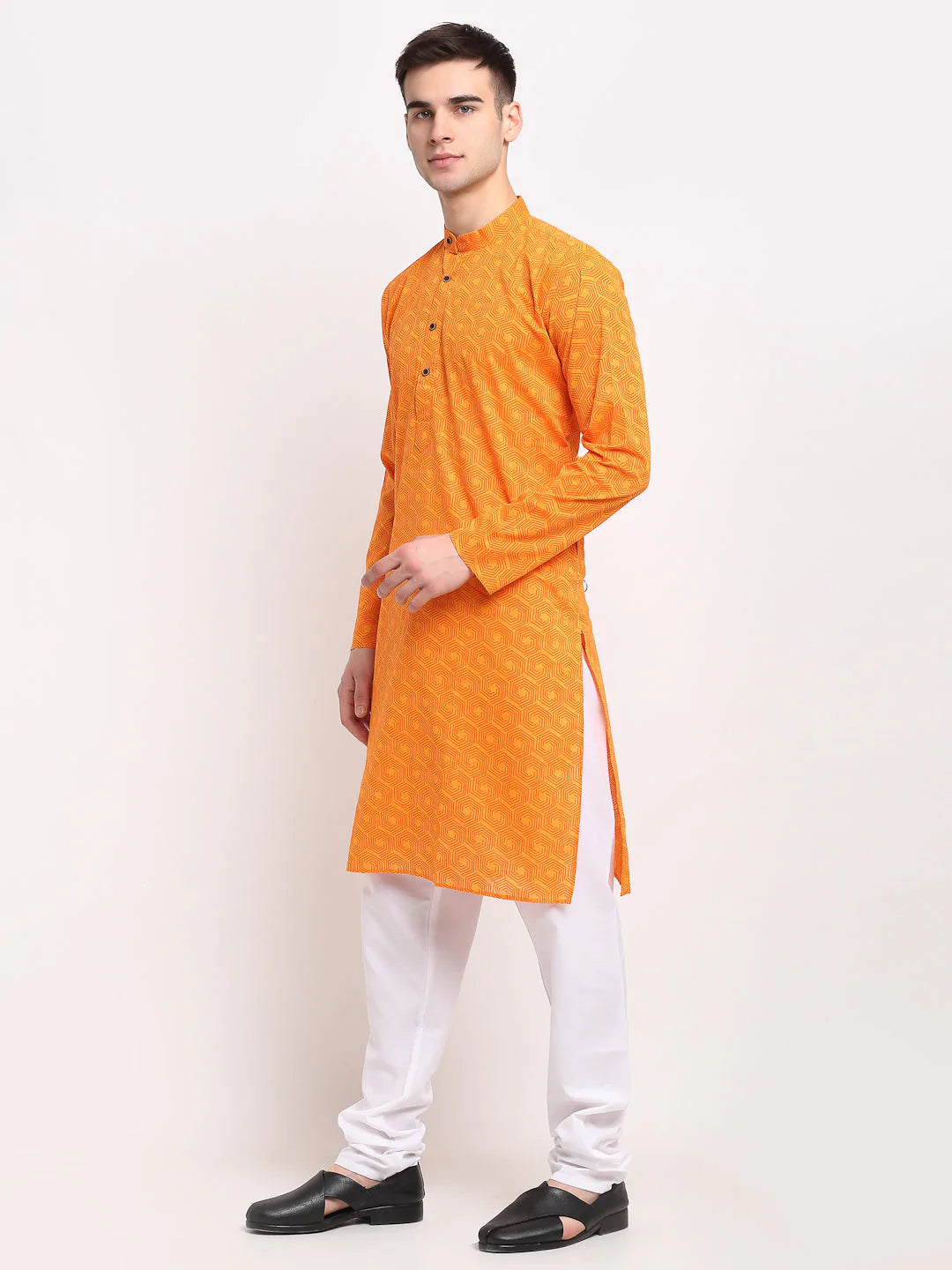 Jompers Men's Yellow Cotton Printed Kurta Only( KO 604 Yellow )
