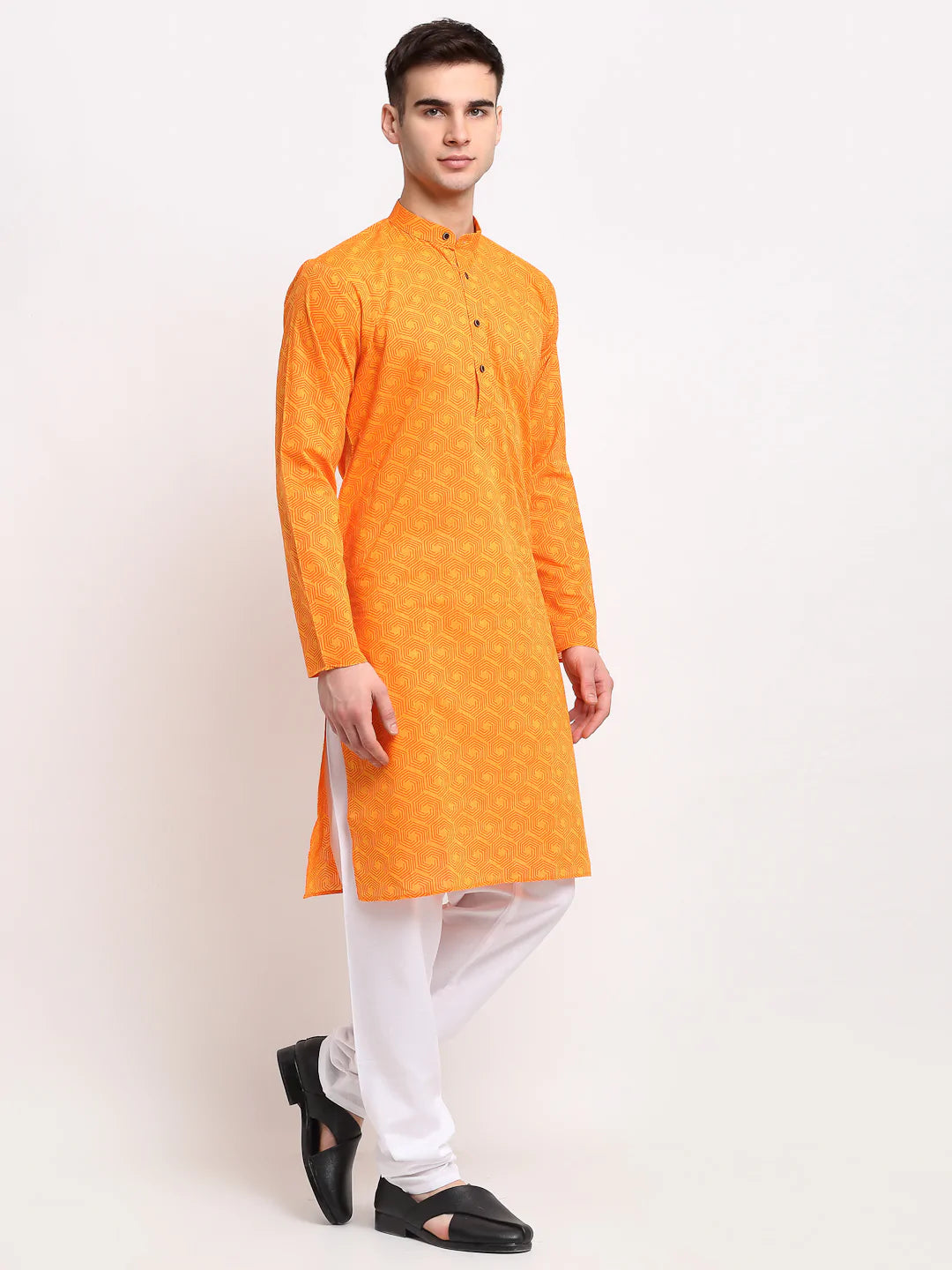 Jompers Men's Yellow Cotton Printed Kurta Payjama Set ( JOKP 604 Yellow )