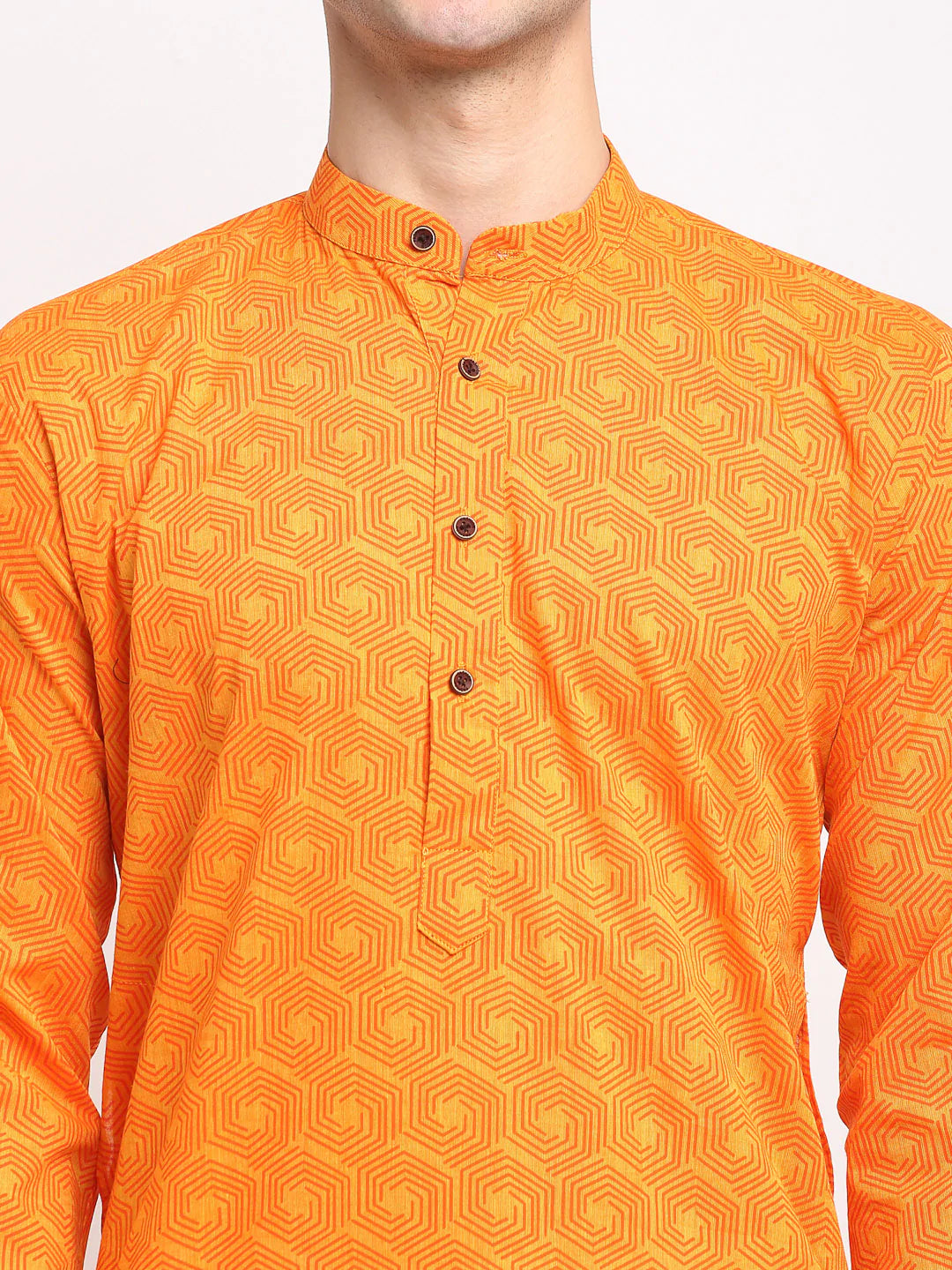 Jompers Men's Yellow Cotton Printed Kurta Payjama Set ( JOKP 604 Yellow )