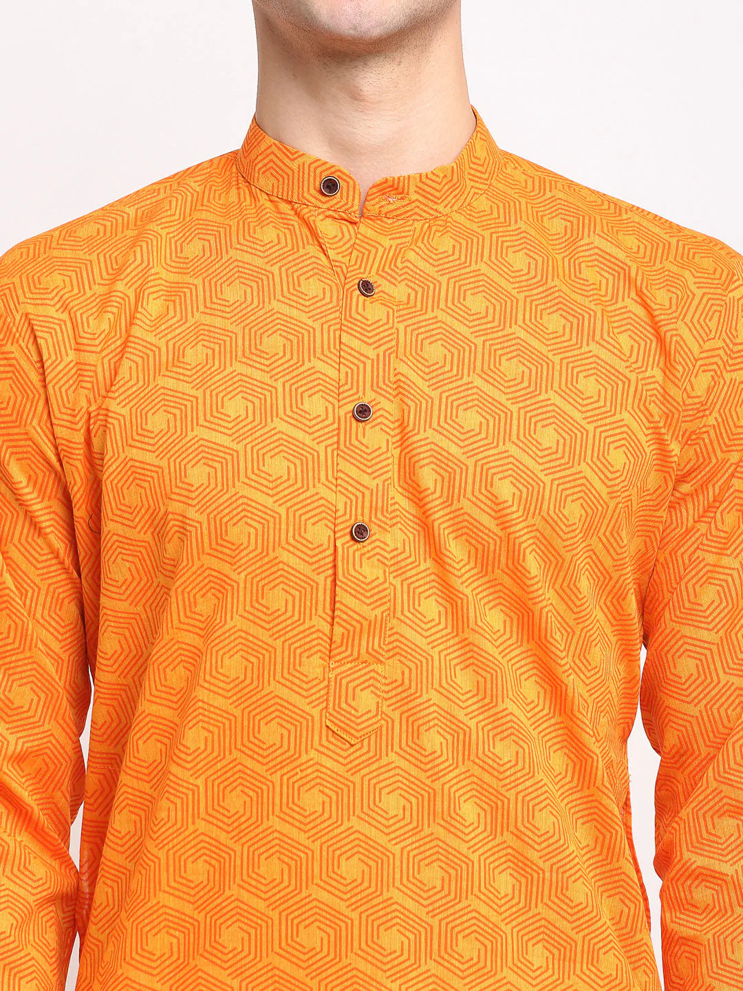 Jompers Men's Yellow Cotton Printed Kurta Only( KO 604 Yellow )