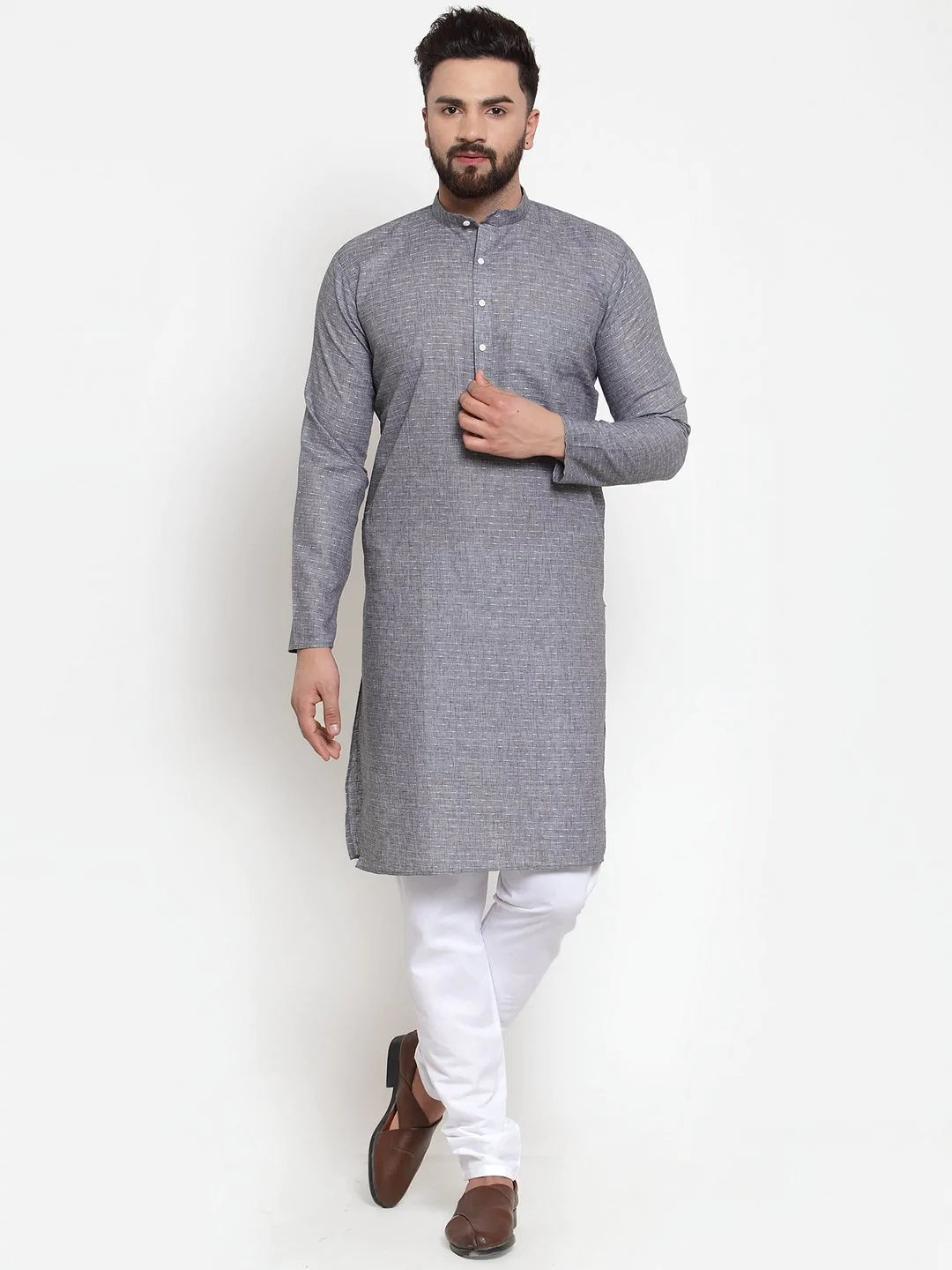 Jompers Men Grey Self-design Kurta Only ( KO 605 Grey )