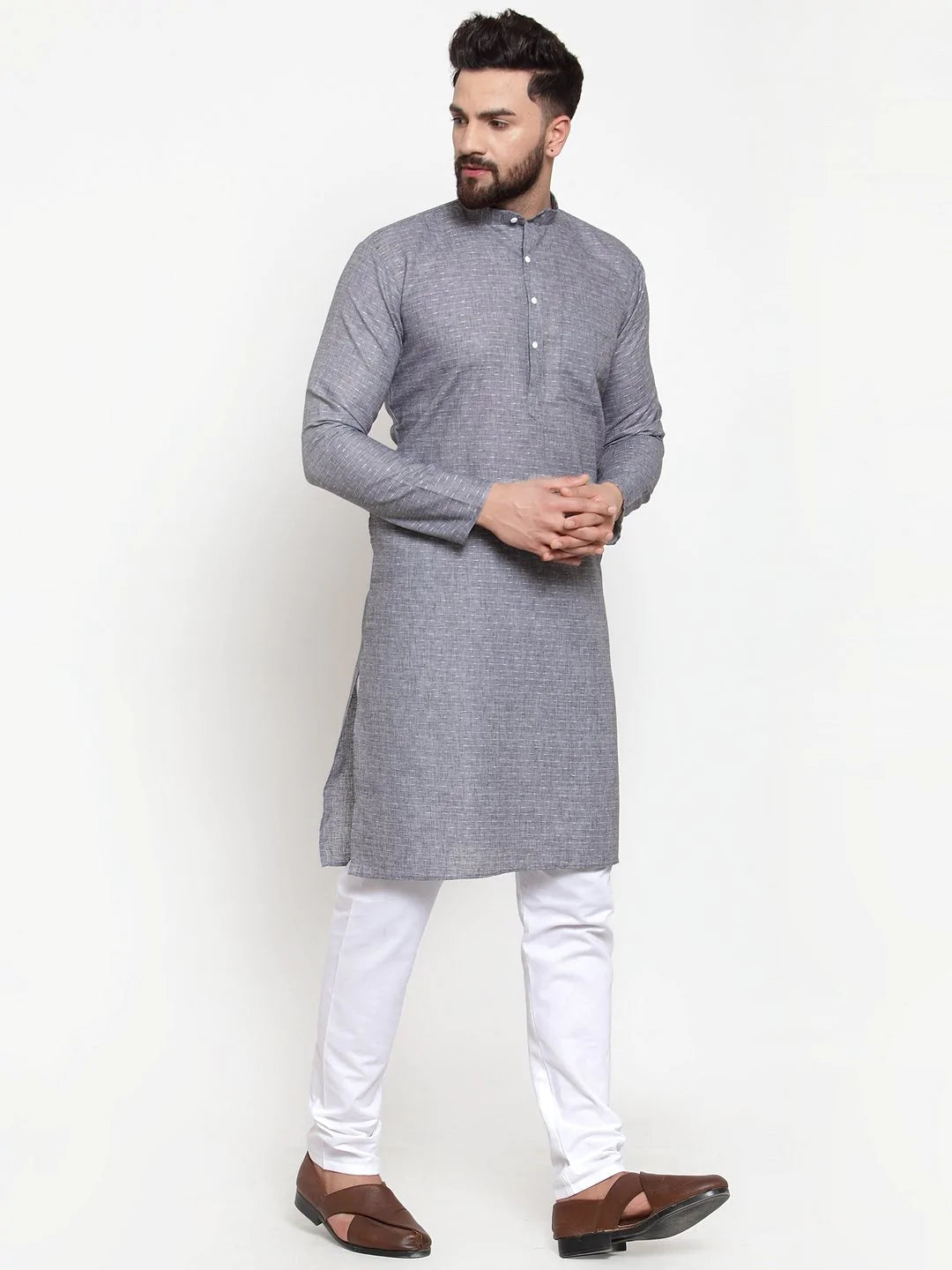 Jompers Men Grey Self-design Kurta Only ( KO 605 Grey )