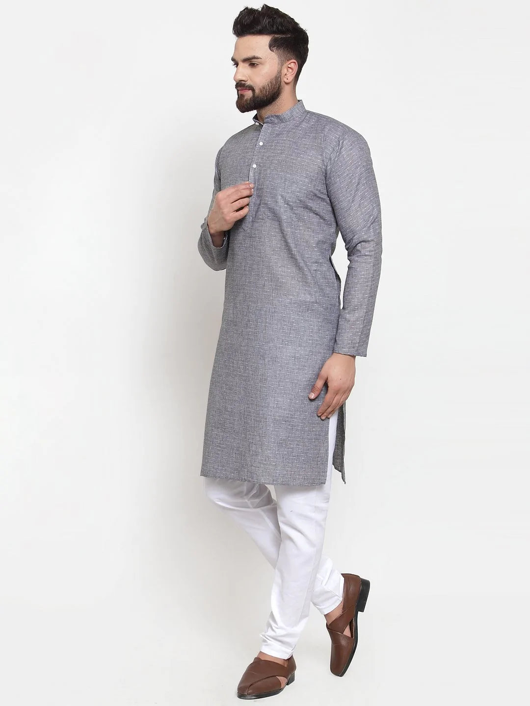 Jompers Men Grey Self-design Kurta Only ( KO 605 Grey )