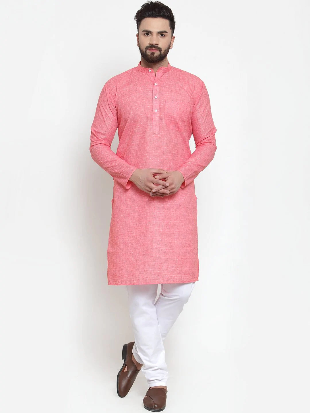 Jompers Men Pink Self-design Kurta Only ( KO 605 Pink )