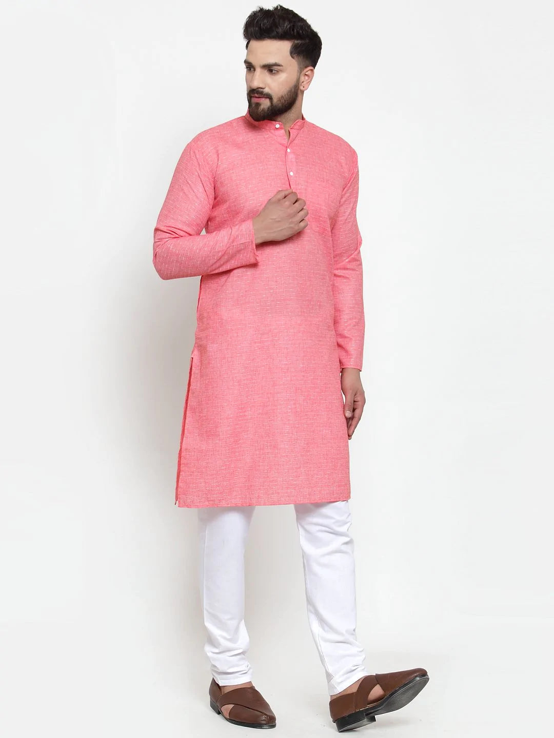 Jompers Men Pink Self-design Kurta Only ( KO 605 Pink )