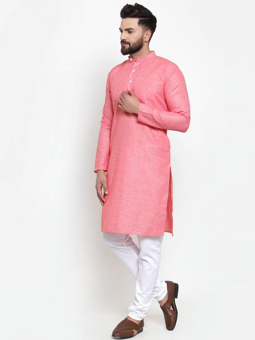 Jompers Men Pink Self-design Kurta Only ( KO 605 Pink )