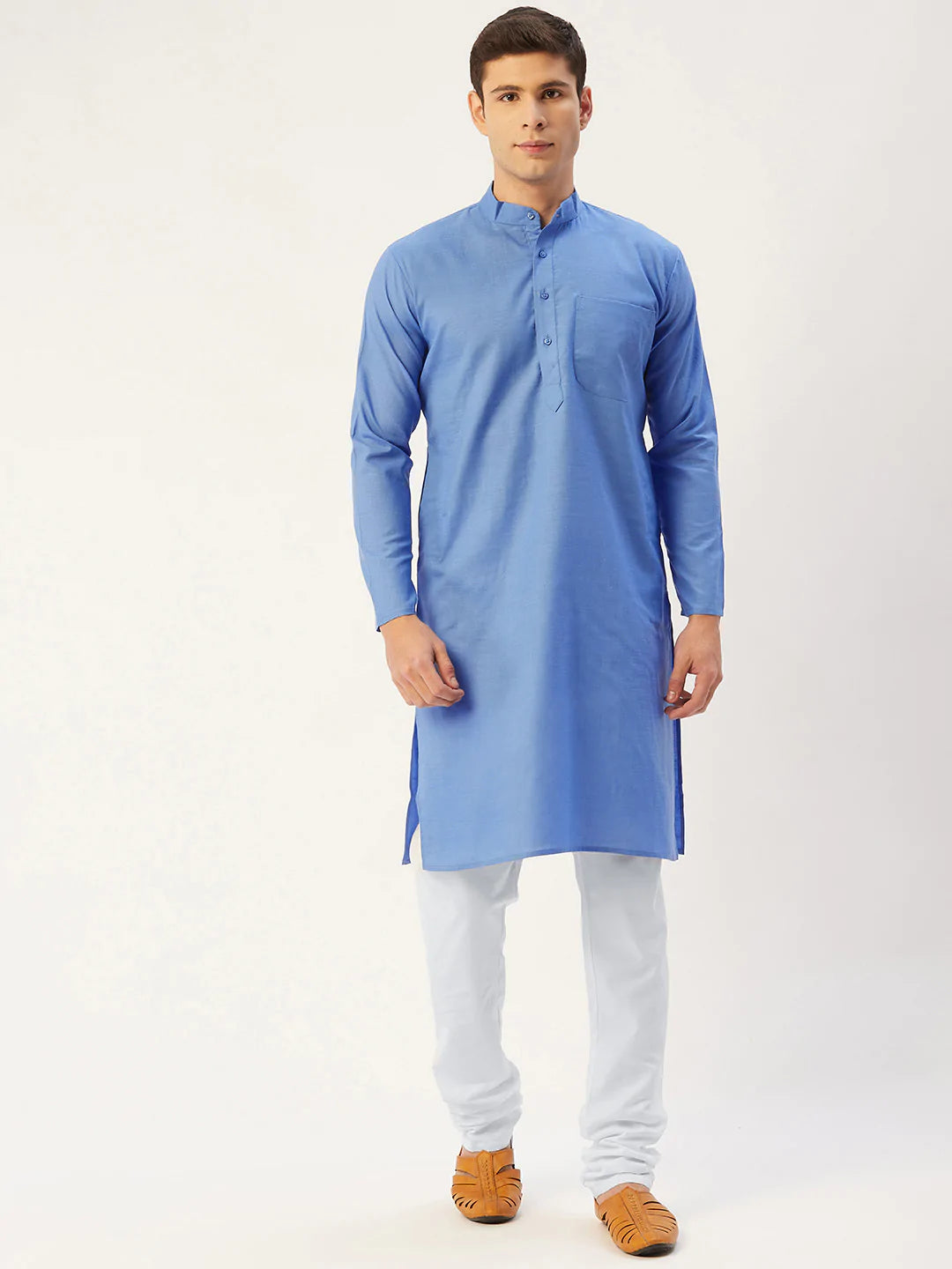 Jompers Men's Blue Cotton Solid Kurta Pyjama ( JOKP 611 Blue )