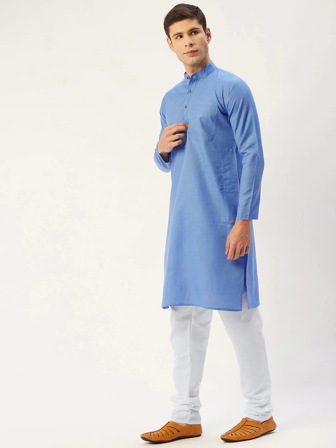 Jompers Men's Blue Cotton Solid Kurta Pyjama ( JOKP 611 Blue )