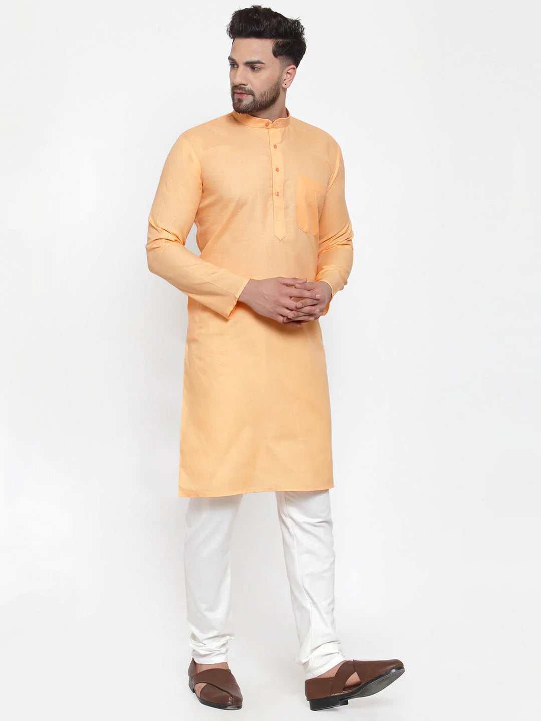 Jompers Men's Orange Cotton Solid Kurta Payjama Sets ( JOKP 611 Orange )