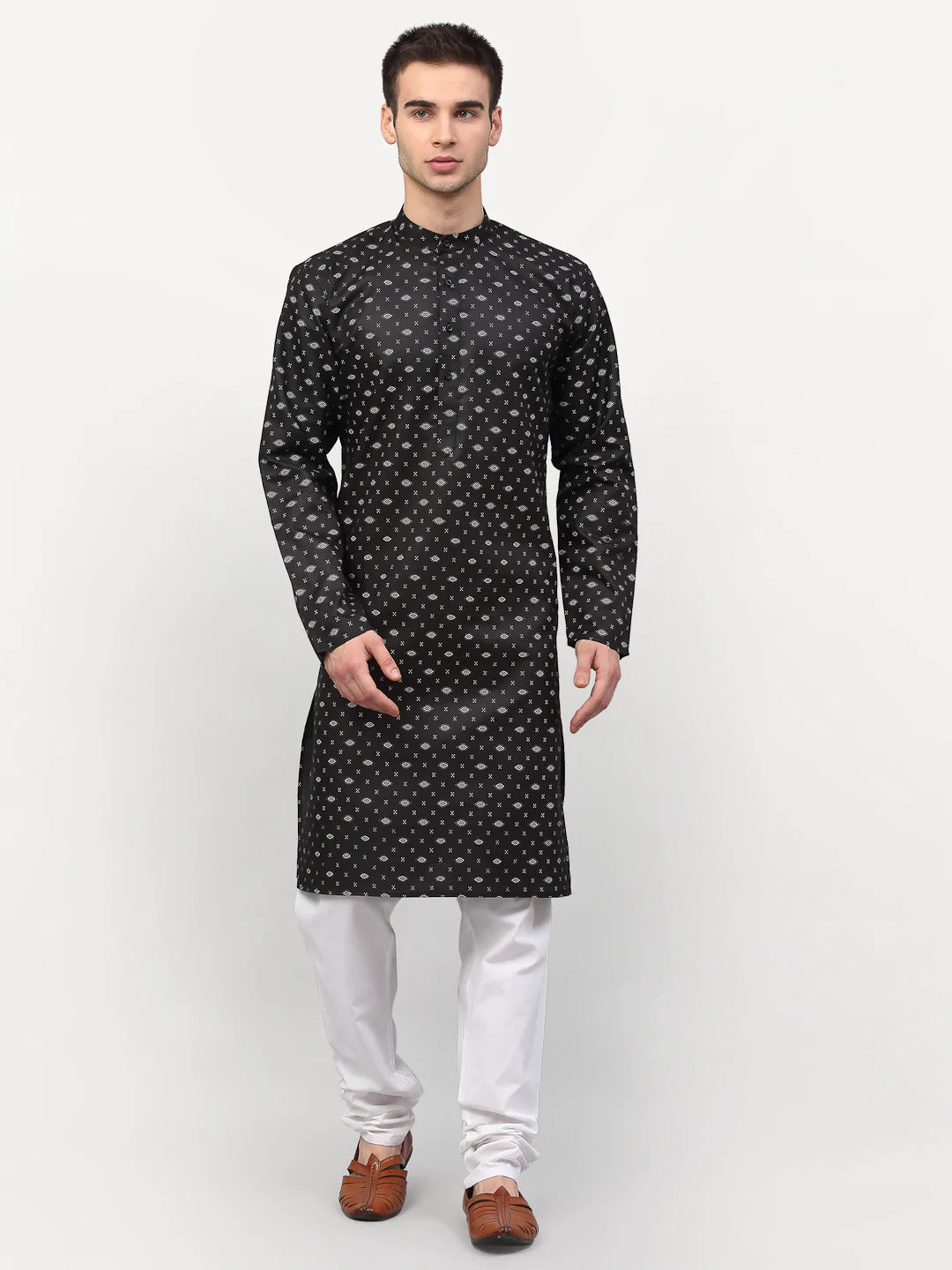 Jompers Men's Black Printed Cotton Kurta Payjama Sets ( JOKP 614 Black )