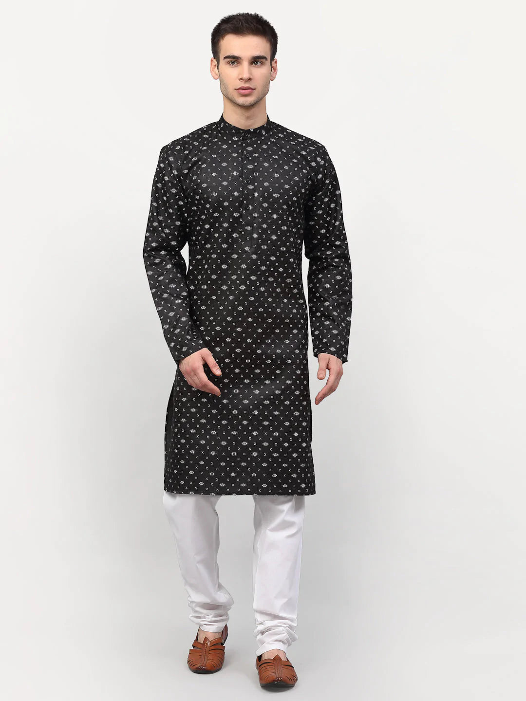 Jompers Men's Black Printed Cotton Kurta Only ( KO 614 Black )