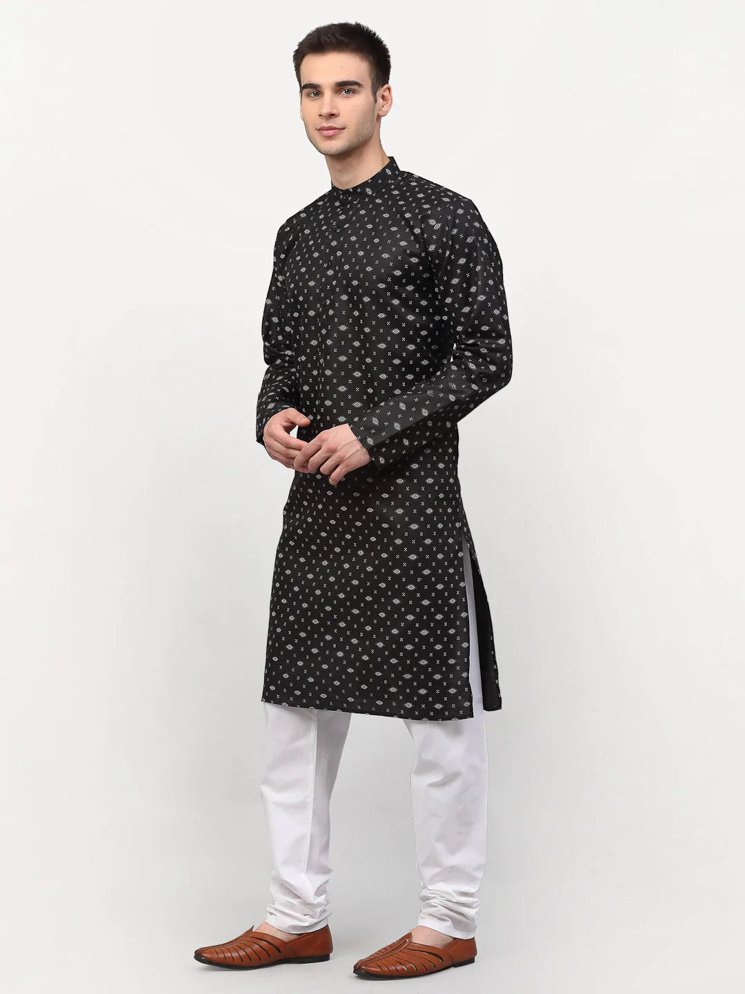 Jompers Men's Black Printed Cotton Kurta Only ( KO 614 Black )
