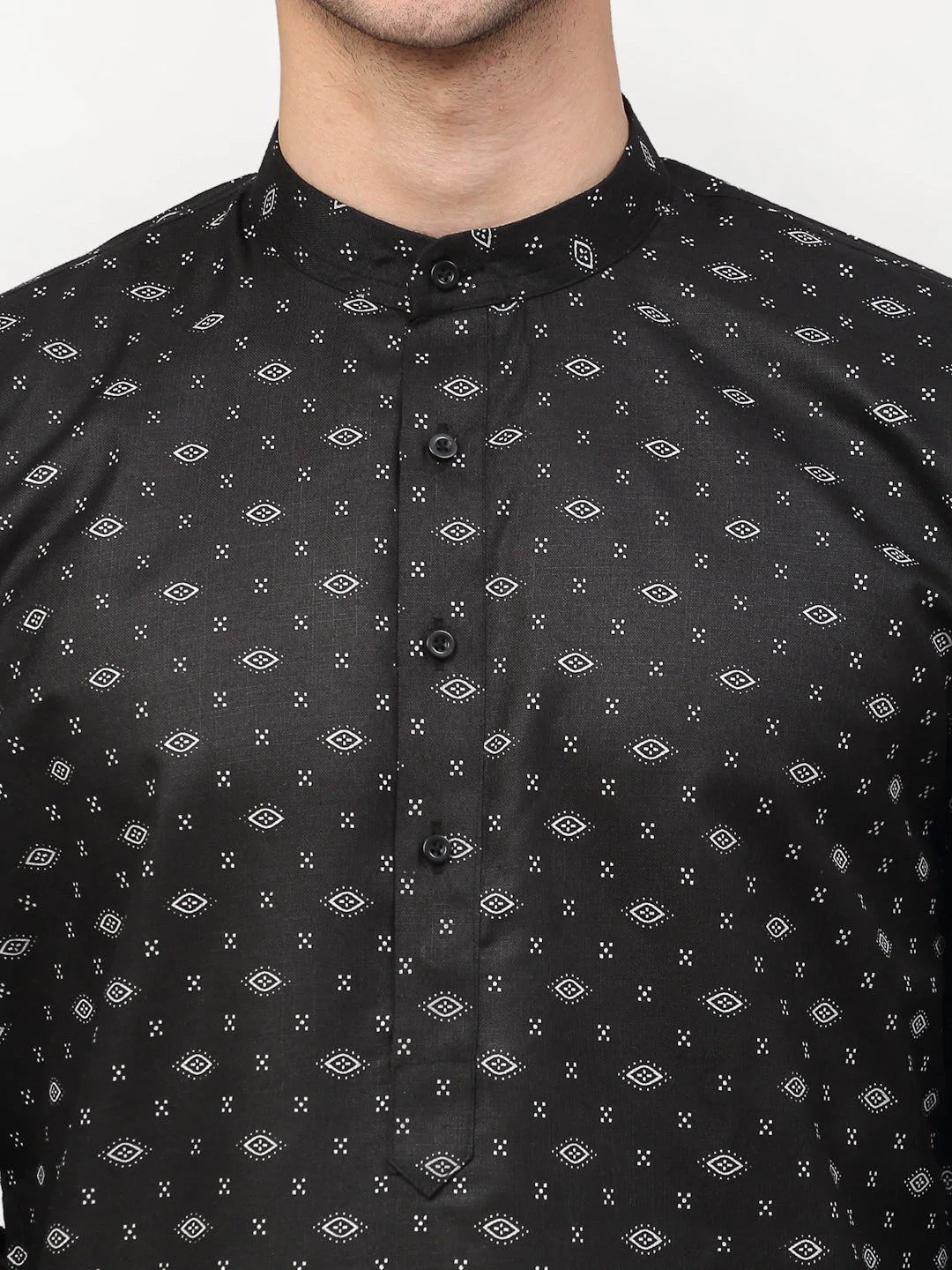 Jompers Men's Black Printed Cotton Kurta Only ( KO 614 Black )