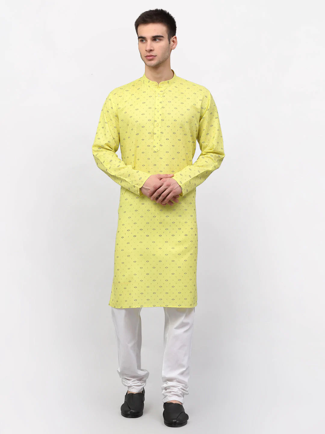 Jompers Men's Lemon Printed Cotton Kurta Only ( KO 614 Lemon )