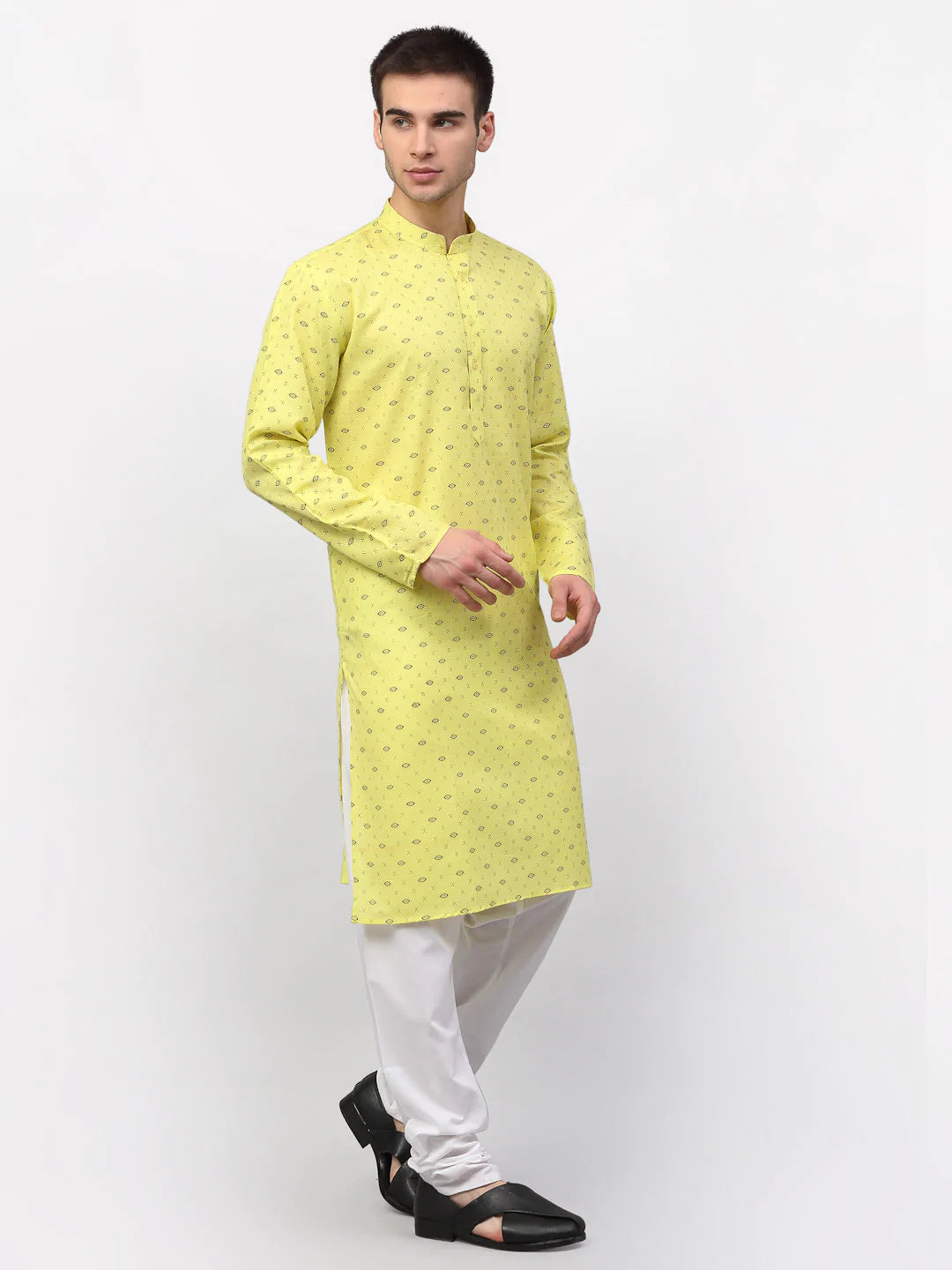 Jompers Men's Lemon Printed Cotton Kurta Only ( KO 614 Lemon )