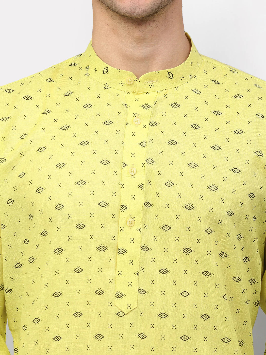 Jompers Men's Lemon Printed Cotton Kurta Only ( KO 614 Lemon )