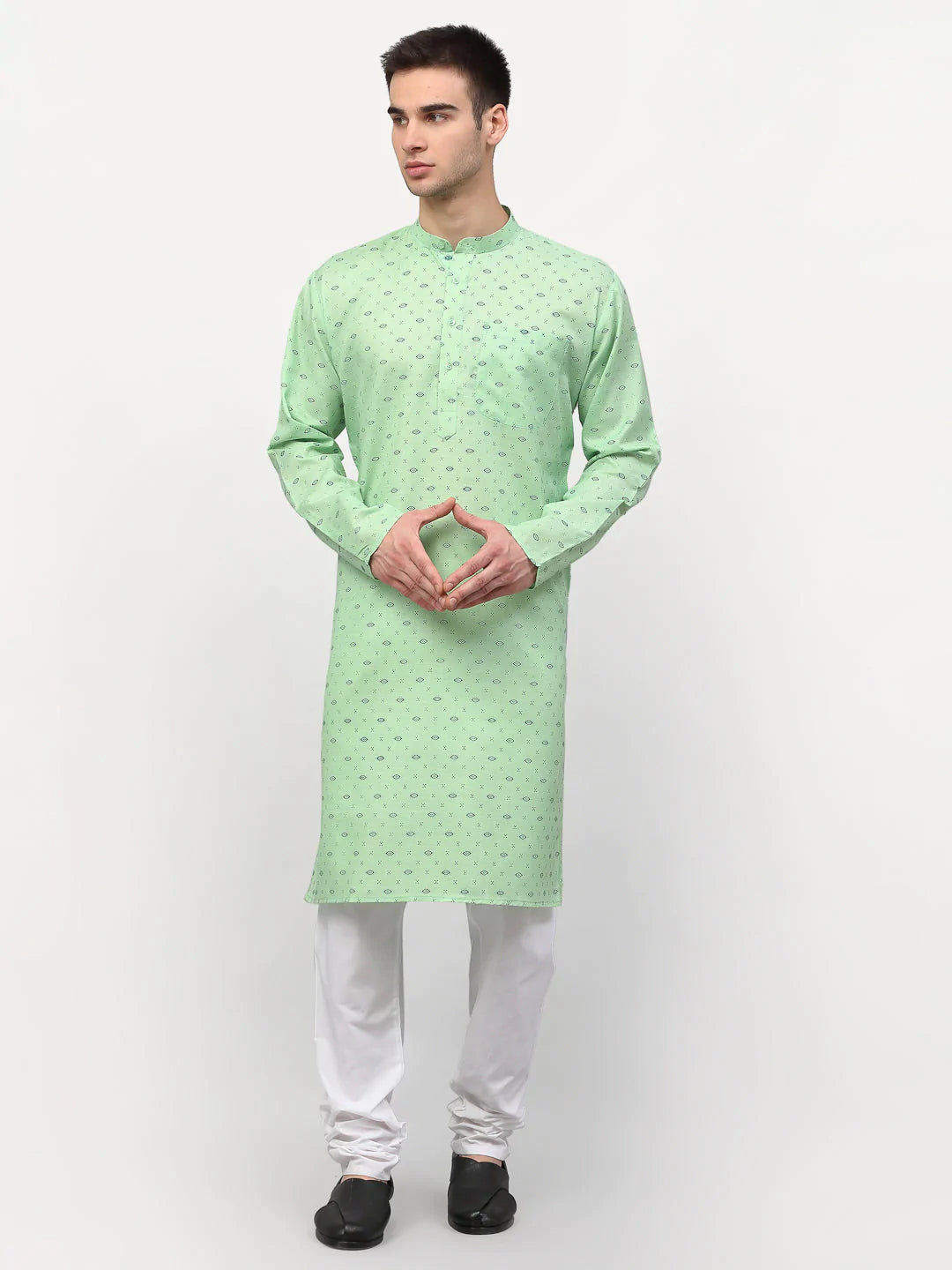 Jompers Men's Green Printed Cotton Kurta Only ( KO 614 Green )