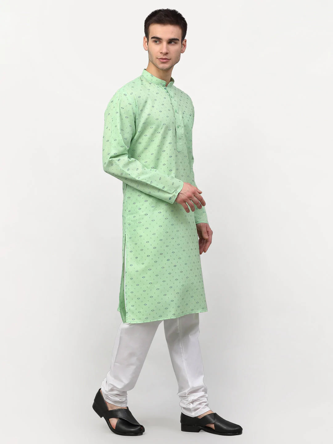 Jompers Men's Green Printed Cotton Kurta Only ( KO 614 Green )