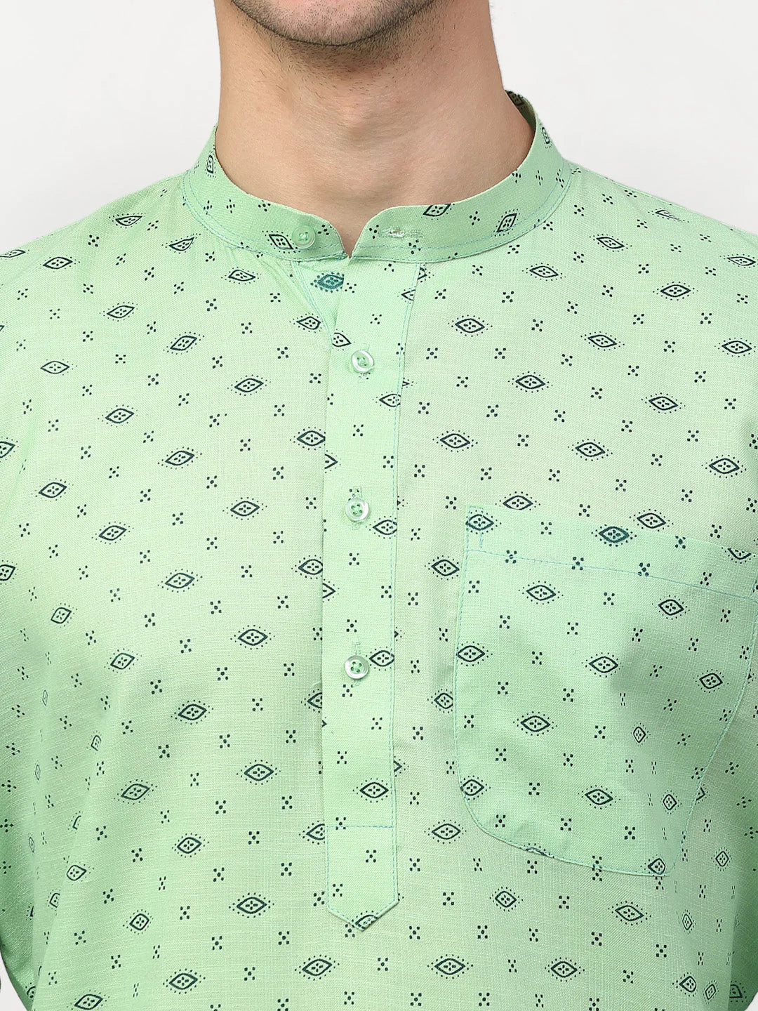 Jompers Men's Green Printed Cotton Kurta Only ( KO 614 Green )