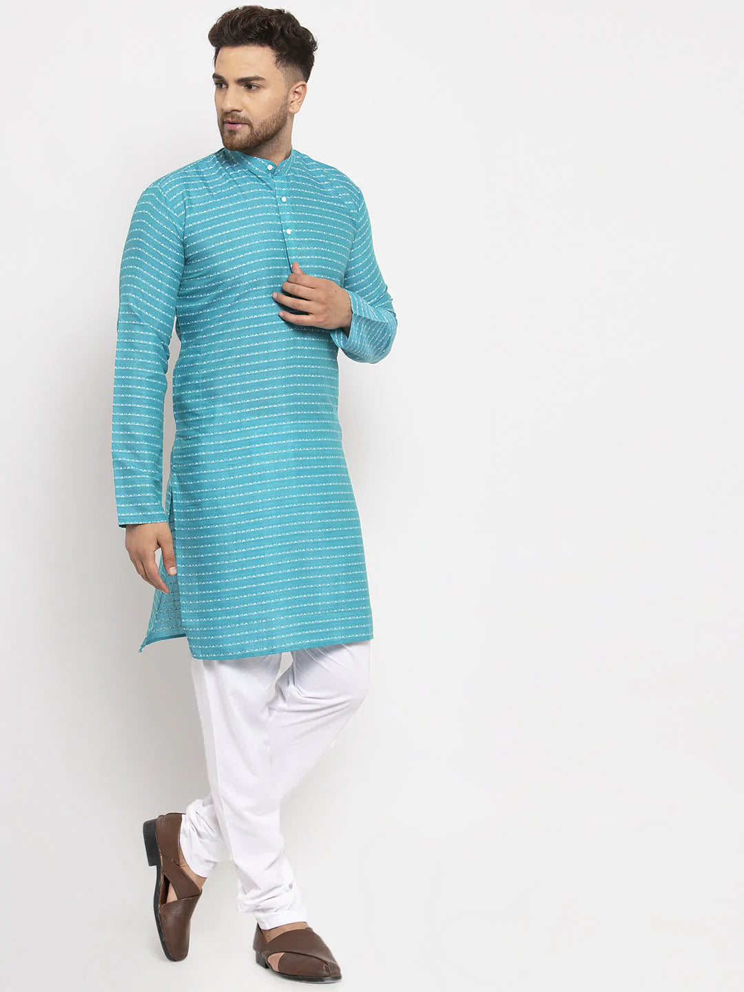 Jompers Men's Blue Printed Blue Kurta Only( KO 616 Blue )