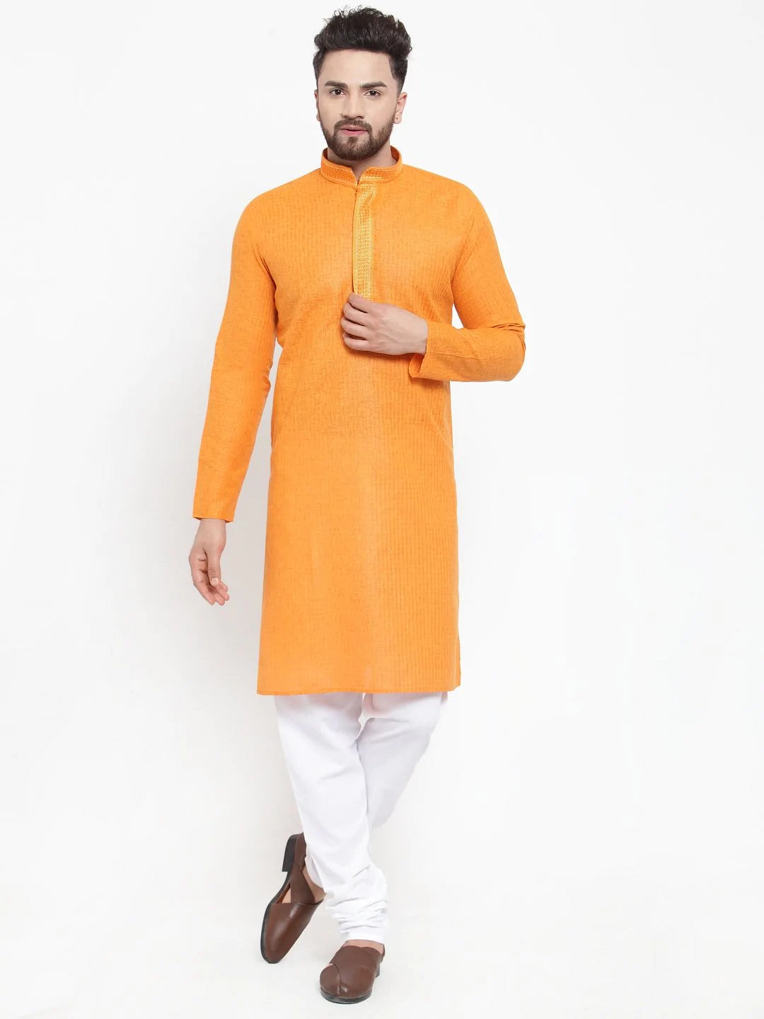 Jompers Men Orange & White Embroidered Kurta Only ( KO 617 Orange )