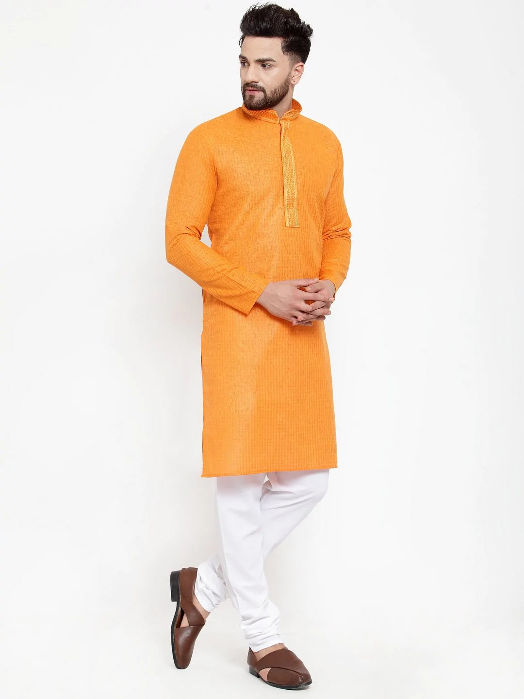 Jompers Men Orange & White Embroidered Kurta Only ( KO 617 Orange )