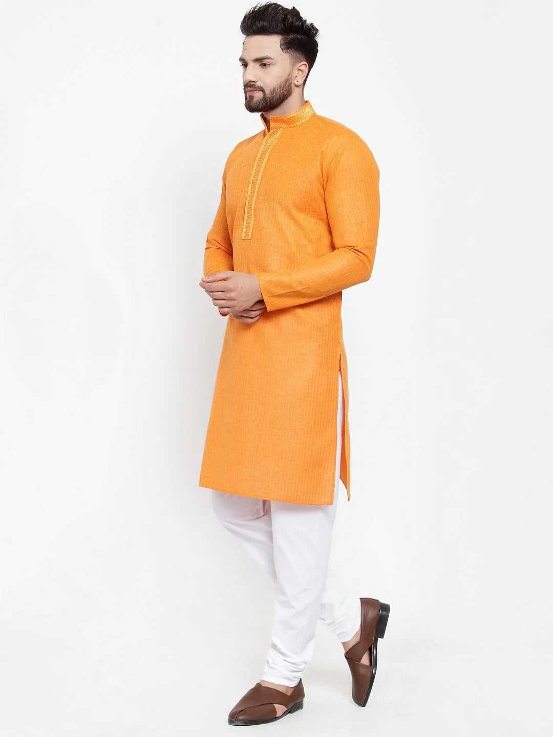 Jompers Men Orange & White Embroidered Kurta Only ( KO 617 Orange )