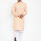 Jompers Men Peach & White Embroidered Kurta Only ( KO 617 Peach )