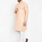 Jompers Men Peach & White Embroidered Kurta Only ( KO 617 Peach )