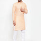 Jompers Men Peach & White Embroidered Kurta Only ( KO 617 Peach )