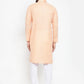 Jompers Men Peach & White Embroidered Kurta Only ( KO 617 Peach )