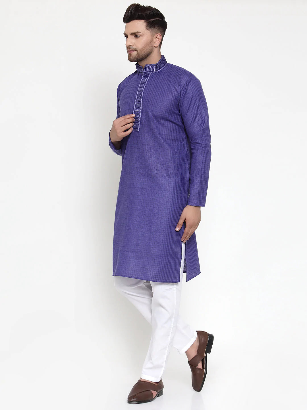 Jompers Men's Purple Woven Kurta Only ( KO 617 Purple )