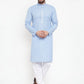 Jompers Men Blue & White Embroidered Kurta Only ( KO 617 Sky )