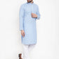 Jompers Men Blue & White Embroidered Kurta Only ( KO 617 Sky )