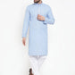Jompers Men Blue & White Embroidered Kurta Only ( KO 617 Sky )