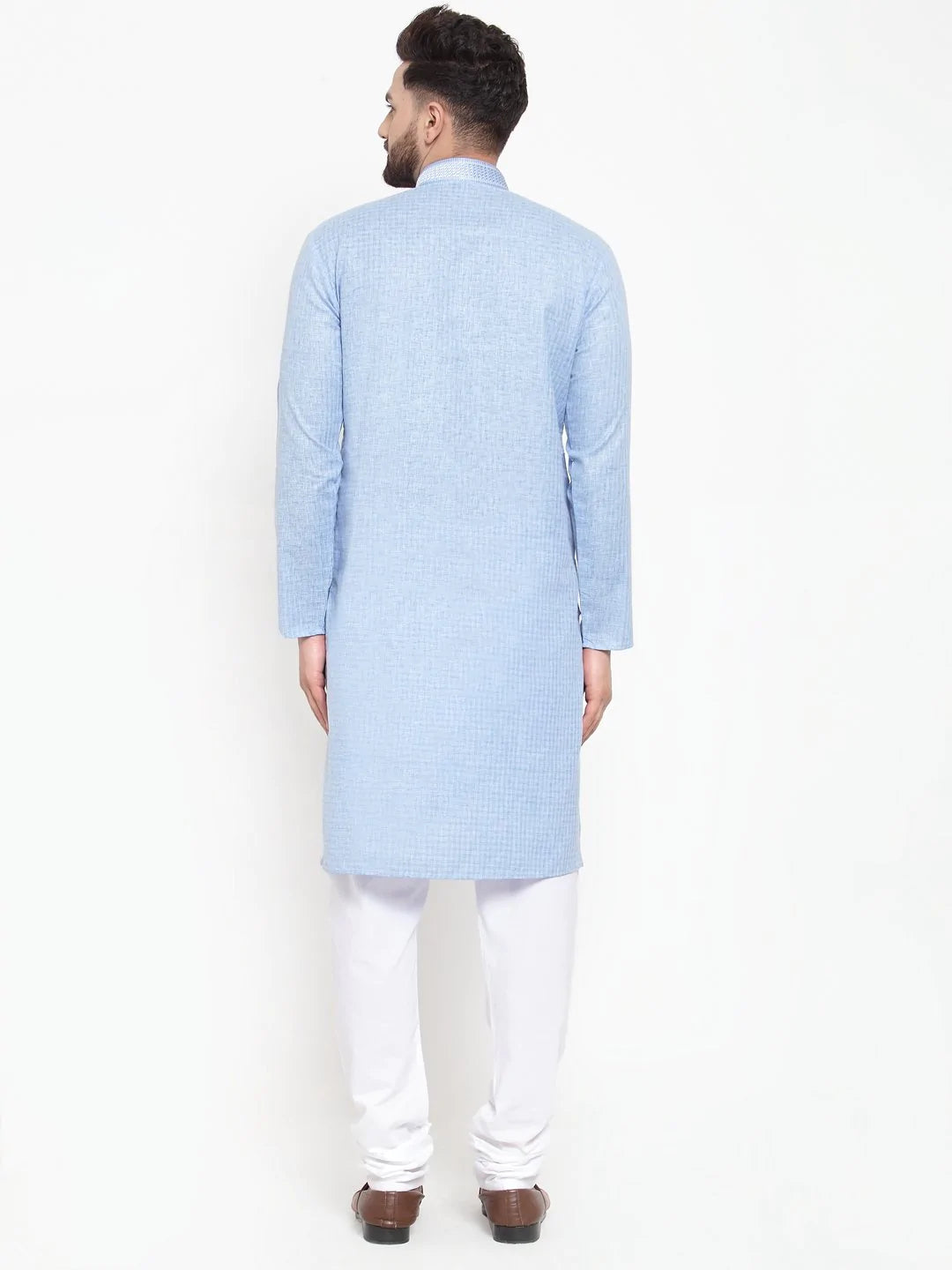 Jompers Men Blue & White Embroidered Kurta Only ( KO 617 Sky )