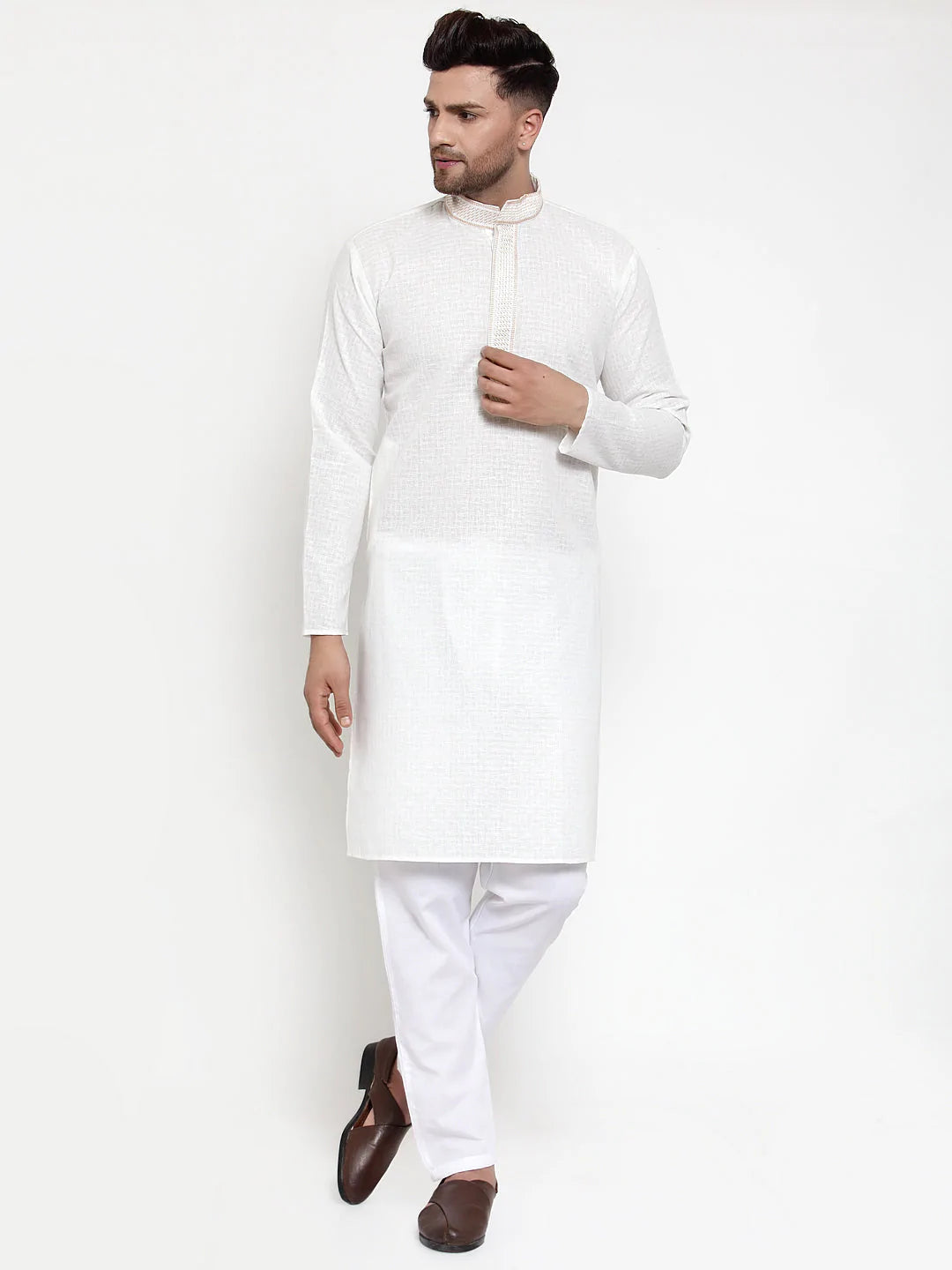 Jompers Men's White Woven Kurta Only ( KO 617 White )