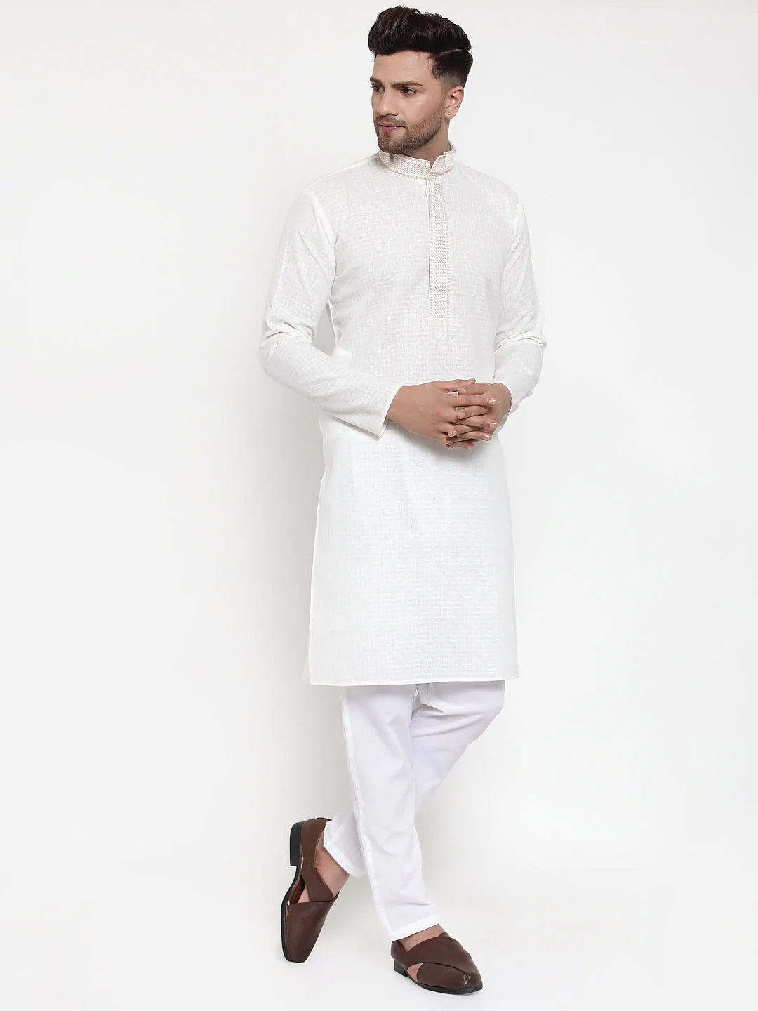 Jompers Men's White Woven Kurta Only ( KO 617 White )